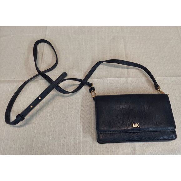 Michael Kors Handbags - Michael Kors Womens Crossbody Wallet Purse Black Pebbled Leather Bag